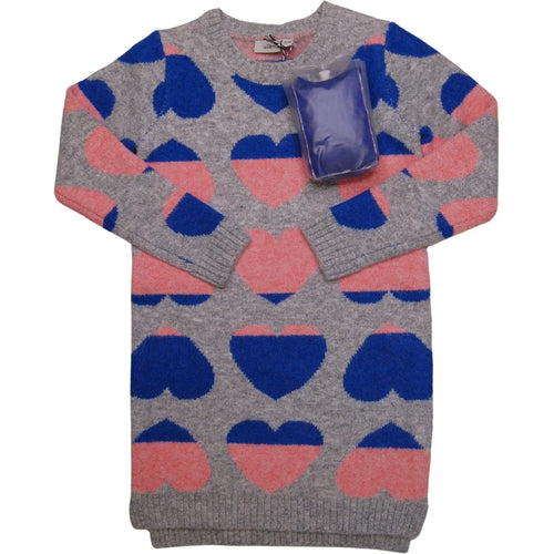 MID Coral/Navy Hearts Sweater Dress & Tights
