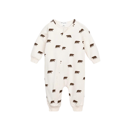 Miles Grizzly Print on Crème Baby Playsuit