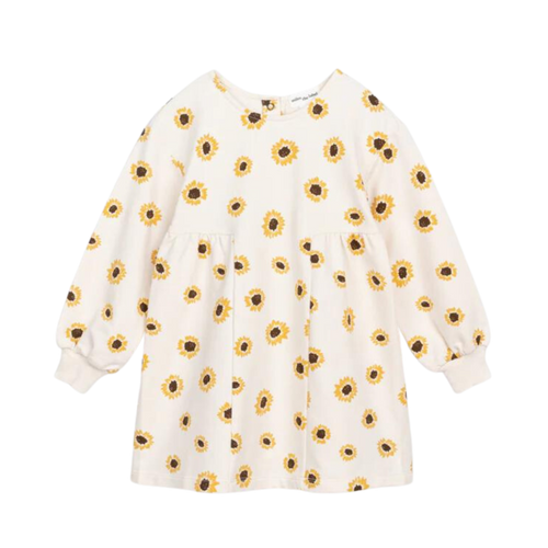 Miles Sunflower Print on Creme Terry Baby Dress