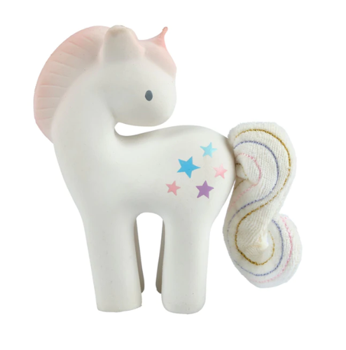 Cotton Candy Unicorn Natural Rubber Rattle w Crinkle Tail