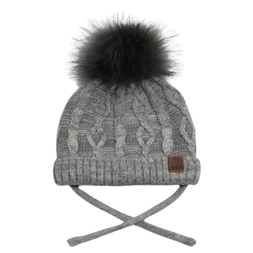 Calikids Heathered Cable Knit Pom Hat