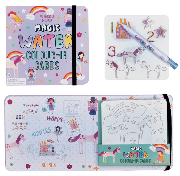 Floss & Rock Magic Water Colour-In Cards- Fairy Unicorn