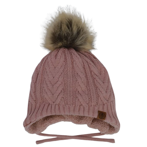 Calikids Knit Faux Fur Pom Teddy Lined Hat